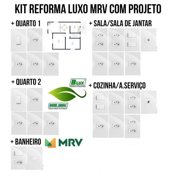 Kit Tomadas Apto Completo Mrv Reforma Recta Blux Branco Gloss